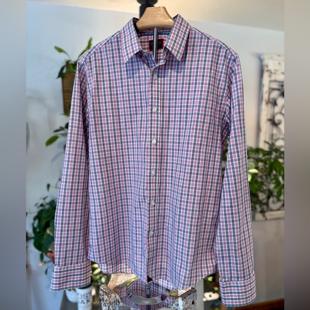 Plaid Untuckit Medium Slim Fit Wrinkle Free Shirt in Pink and Blue